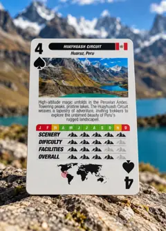 The 4 of Spades: Huayhuash Circuit, Huaraz, Peru, with mountains and a lake behind